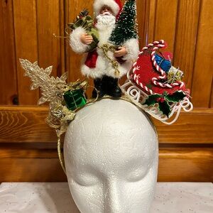 Festive Santa Headband with Gold and Red Accents